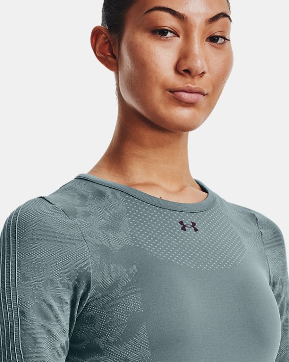 Women's UA RUSH™ HeatGear® Seamless Short Sleeve in Blue image number 3